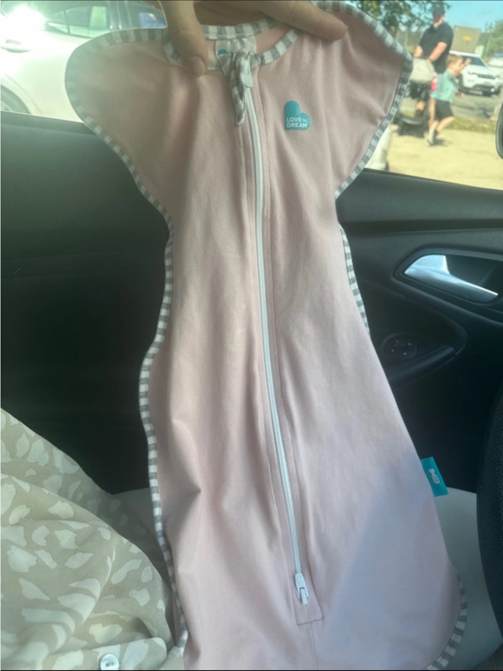 NB Love to Dream Blush Pink Sleep Sack with Gray-Striped Trim